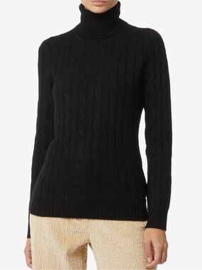 L.L.Bean 100% Cashmere Women’s Cable Knit Turtleneck Sweater Black Size M